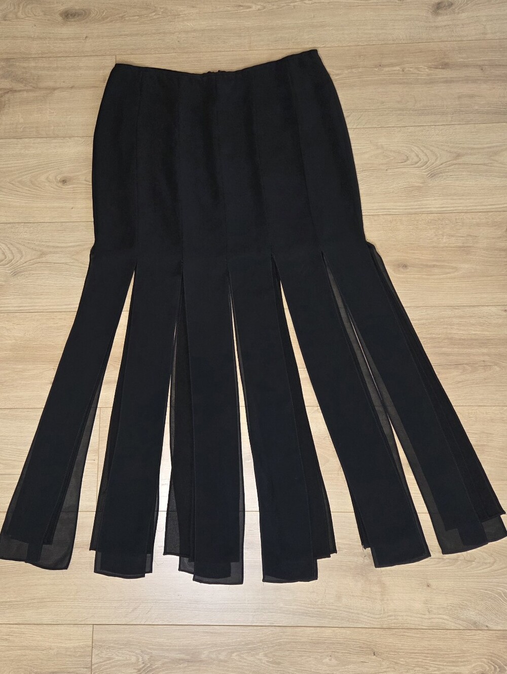Vintage 90s Patra Black Witchcore Maxi Skirt Sheer Godet Panels USA Gothic